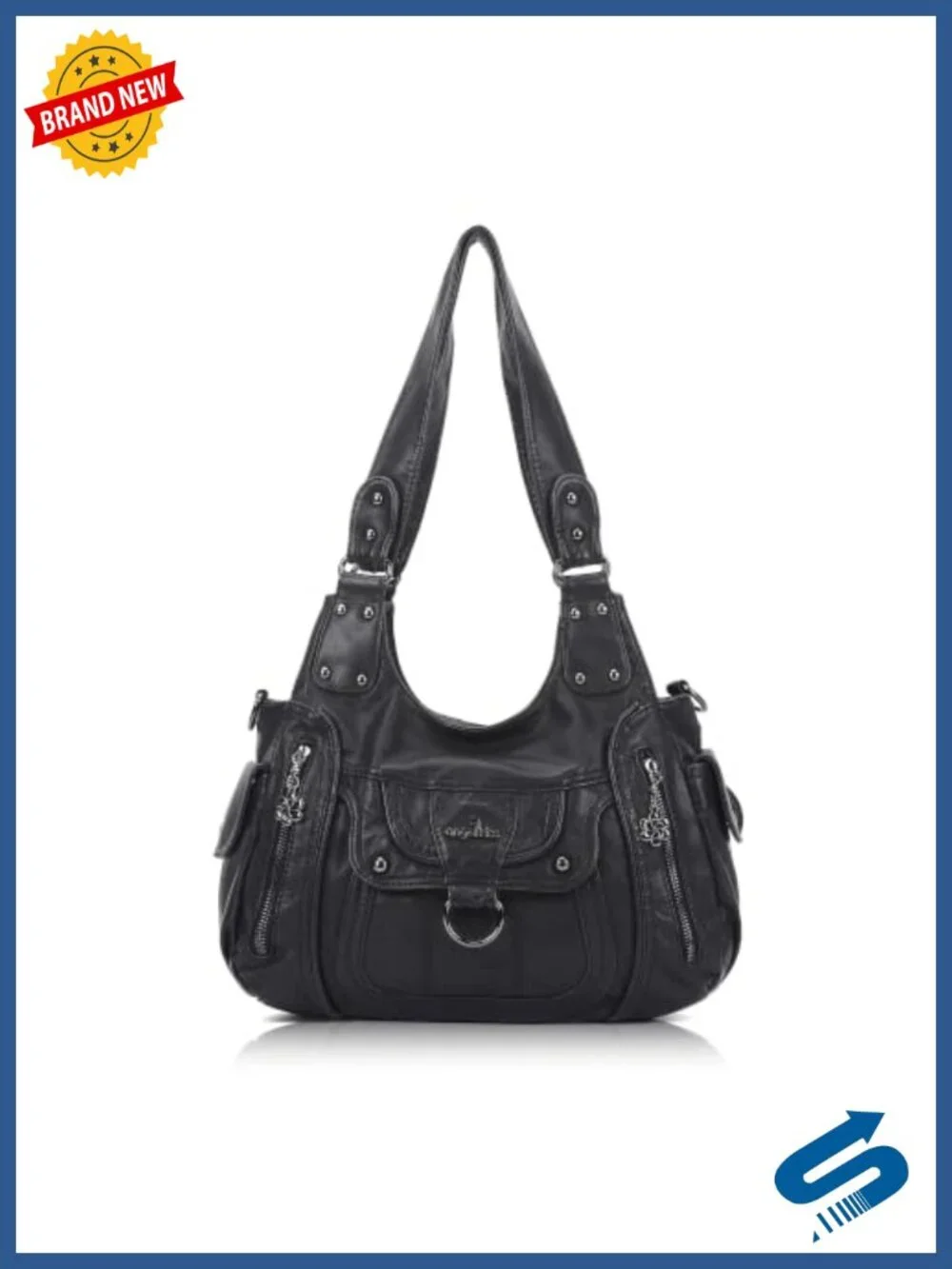 Vegan Leather Hobo Shoulder Bag with Adjustable Strap